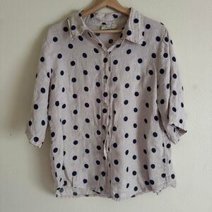 Puro Lino Italy 100% Linen Polka Dot Shirt Blouse Coastal Resort Matching Set